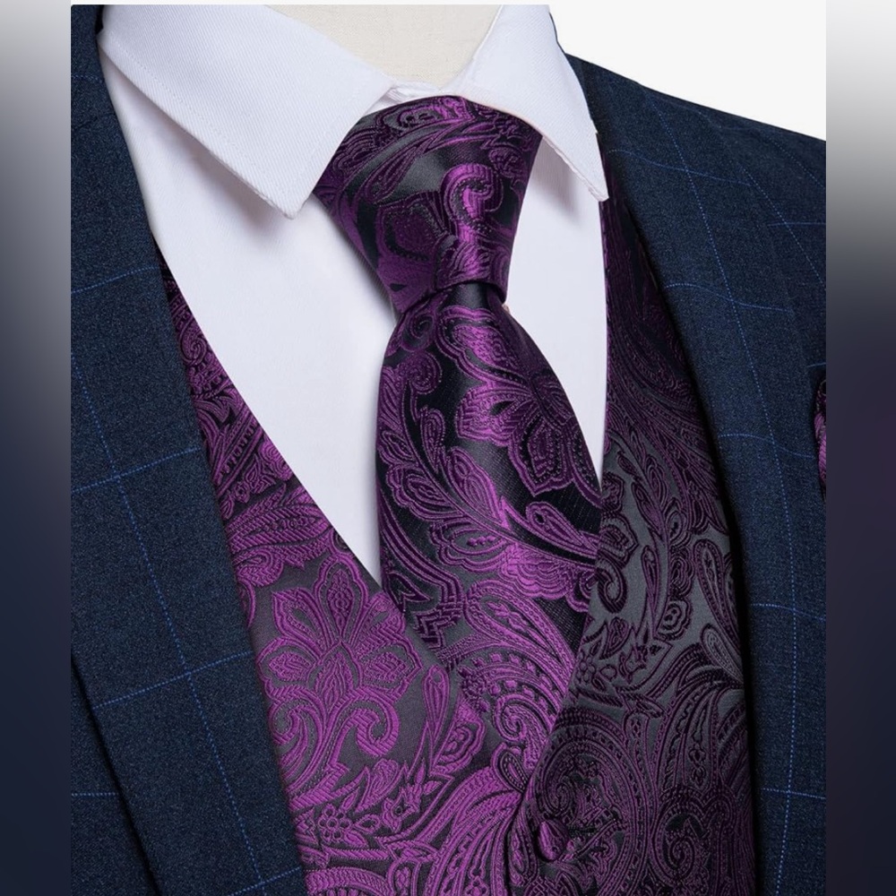 Formal Vest & Tie Set – Paisley Design – Men’s Size S – Ideal for Wedding/Prom